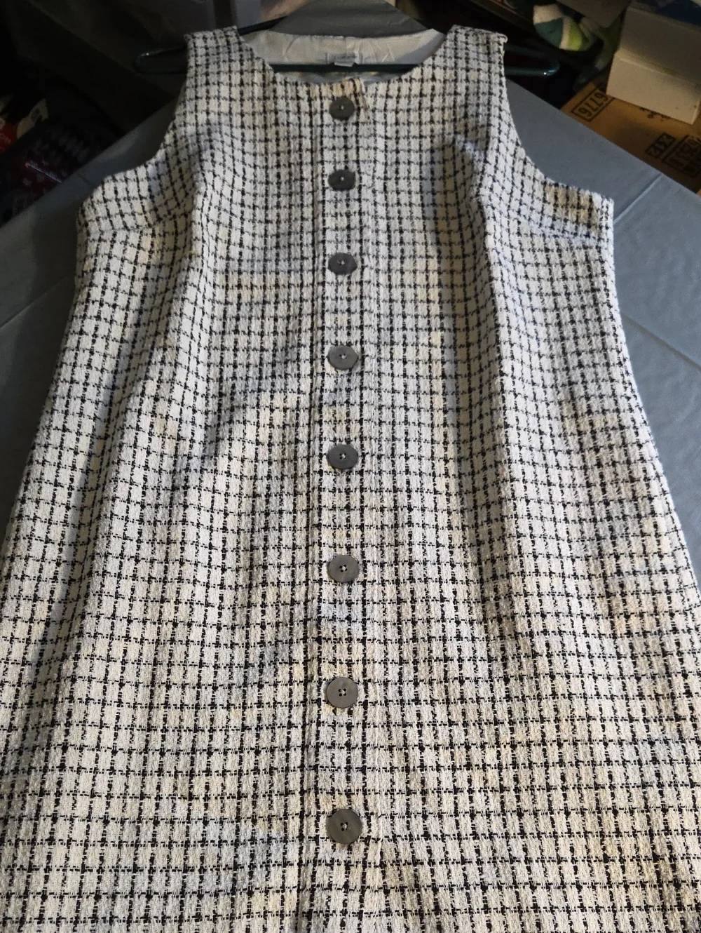 J. Crew Black & White Tweed Button-Front Shift Dress